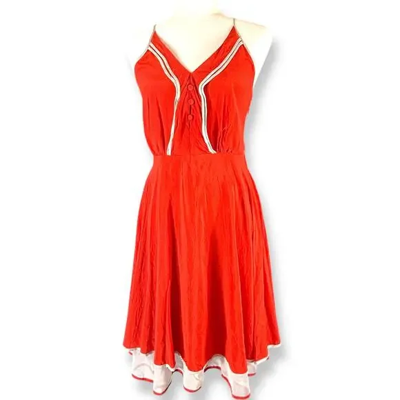 Girls From Savoy Anthro Misty Red Silk Pinup Twee Mini Dress ASO Sailor Cherry 4 - Picture 2 of 10